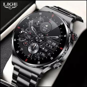 LIGE ECG + PPG Bluetooth Звонки Умные часы 2024 Мужские часы с полным сенсорным управлением Мужские умные часы Водонепроницаемые для Android Ios