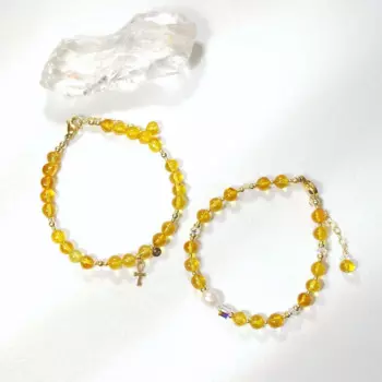 Lii Ji Натуральный Янтарный 6 мм американский 14K золотой Заполненный браслет ручной работы модные ювелирные изделия для фотографий
