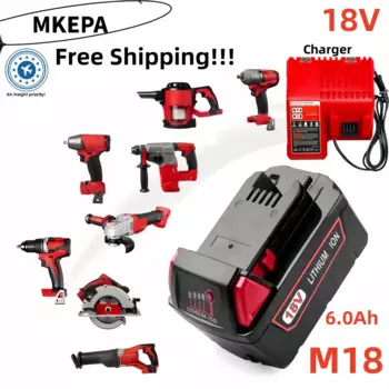 Литиевая батарея 18 в Milwaukee M18 6000 мАч, замена для аккумулятора Milwaukee M18 48-11-1815 48-11-1850 2604-22 и зарядного устройства.