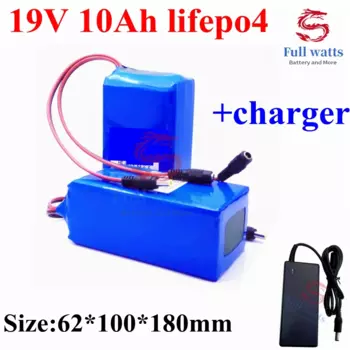 Литиевая батарея Lifepo4, 19 в, 10 Ач, с BMS 6s для резервного питания, встроенная уличная лампа, задняя фотовспышка, искусственное аудио, EV + зарядное устройство 2A