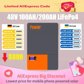 Литиевая батарея PowMr, 51,2 в, 6000 Ач, 5 кВт, аккумуляторные батареи на солнечных батареях с баком RS485 16S BMS для солнечных батарей, в наличии в ЕС, + цикл