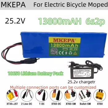 Литиевый аккумулятор 6S2P 13800, 24 В, 18650 мА · ч, с BMS, для электрического велосипеда, мопеда, зарядное устройство 2а