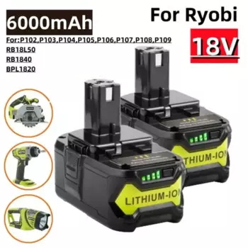 Литий-ионный аккумулятор для электроинструментов RYOBI, 18 в, 6000 мач, совместим с P108, 18 в, One + Plus, P104, P107, RB18L50, RB18L20, P108