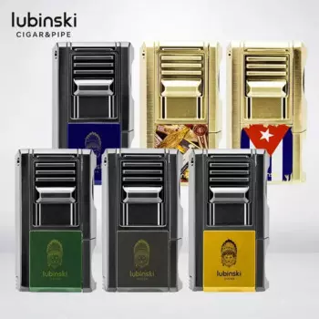 LUBINSKI металлическая зажигалка 3-в-1 для сигар, высокая мощность, прямой спрей, ветрозащитная бутановая зажигалка, V-образный нож для резки сигар, мужской подарок