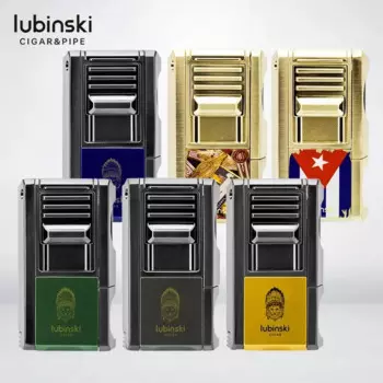 LUBINSKI металлическая зажигалка 3-в-1 для сигар, высокая мощность, прямой спрей, ветрозащитная бутановая зажигалка, V-образный нож для резки сигар, мужской подарок
