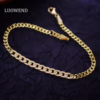 LUOWEND 100% 18K браслет из желтого золота модная цепочка дизайн в стиле INS настоящий натуральный бриллиант браслет для женщин высокая женская бижутерия