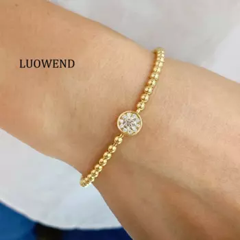 LUOWEND 100% 18K желтое золото, браслет, модный металлический стиль, настоящий натуральный бриллиант, эластичный браслет для женщин, высота, драгоценности