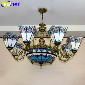 Люстра Тиффани FUMAT, европейская, средиземноморская, винтажная стеклянная Подвесная лампа, Подвесная лампа для бара, кафе, художественные светильники