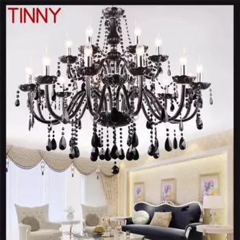 Люстра TINNY в европейском стиле, светодиодная Подвесная лампа, Хрустальная черная Роскошная лампа, лампа для помещений для дома, гостиницы, зала