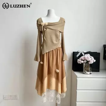 LUZHEN модный нишевый дизайн с кисточками, пуловер с нерегулярным вырезом и длинными рукавами, юбка с рюшами и подолом, женские элегантные комплекты из двух предметов AA1584