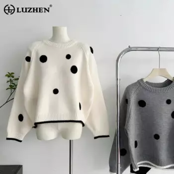 LUZHEN, осенне-зимний элитный модный вязаный пуловер в горошек с круглым вырезом, 2024, женский модный корейский свободный свитер, топы AA2144