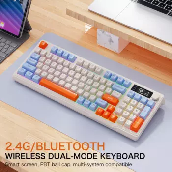 M96 2,4 ГГц Беспроводная Bluetooth Двухрежимная мембранная игровая клавиатура с дисплеем и кнопкой управления для офисной клавиатуры