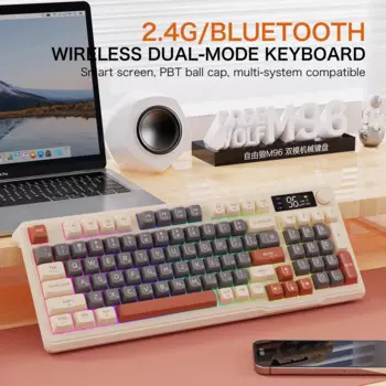 M96 Bluetooth-клавиатура, двойной режим 2,4G, аккумулятор, цифровой дисплей, мультимедийная ручка, подсветка, механическая клавиатура для ноутбука, ПК