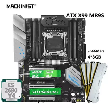 MACHINIST X99 MR9S Комбинированная материнская плата LGA 2011-3 Xeon E5 2690 V4 Комплект процессора DDR4 RAM 32 ГБ 2666 МГц SSD USB3.0 Четырехканальный