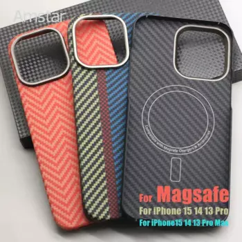 Магнитный чехол Amstar из углеродного волокна для iPhone 15 14 13 Pro Max 15 14 Pro, металлическое кольцо с объективом из арамидного волокна, поддержка Magsafe
