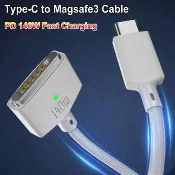 Магнитный кабель для быстрой зарядки PD 140 Вт Magsafe 3, кабель из цинкового сплава для MacBook Air/Pro A2442/2485/2681, синий