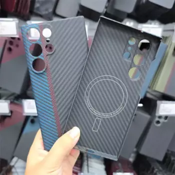 Магнитный Тонкий чехол из настоящего арамидного углеродного волокна для Samsung Galaxy S23, матовая задняя крышка