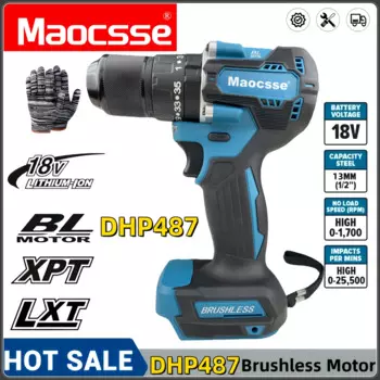 Makita Новый DHP487 13 мм Аккумуляторная ударная дрель 18VLXT Бесщеточный двигатель Ударная электрическая отвертка Электроинструмент с переменной скоростью