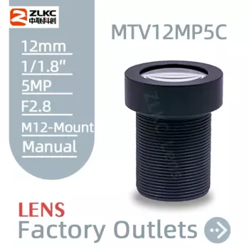 Макро-объектив ZLKC M12, 12 мм, 5 МП, FA 1/1, 8 дюймов, F2.8, широкоугольный, с низким уровнем искажения, объектив с креплением S для камеры видеонаблюдения