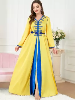Марокканское Дубае, женские платья, мусульманская абайя, комплект из 2 предметов, турецкий кафтан, арабское искусственное платье, джалабия, марокканская одежда
