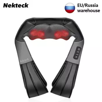 Массажер для шеи и спины Nekteck, электрический, глубокий шиацу, разминающий массаж тканей, массаж плеч и мышц ног, шаль для массажа всего тела