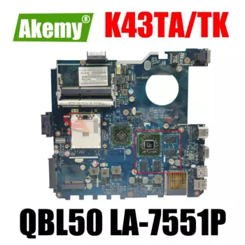 Материнская плата для ноутбука ASUS K43T K43TA K43TK X43T QBL50 LA-7551P материнская плата HD7670M 1G 100% работает. Оригинал