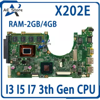 Материнская плата для ноутбука X202E Материнская плата ASUS X200E X201E S200E X201EP X201EV 847/987/1007U I3 I5 I7 2 ГБ/4GB-RAM