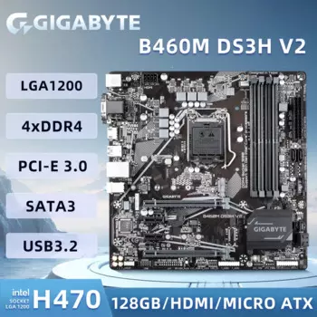 Материнская плата GIGABYTE B460M DS3H V2, материнская плата LGA 1200 Intel H470 Micro-ATX с M.2, SATA 6 Гб/с, USB 3,2 Gen 1, умный вентилятор 5