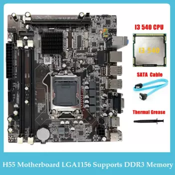 Материнская плата H55 LGA1156 для компьютера, поддерживает I3 530 I5 760, процессор DDR3, материнская плата + процессор I3 540 + кабель SATA + термопаста