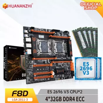 Материнская плата HUANANZHI X99 F8D LGA 2011-3 XEON X99 с комбинированным комплектом памяти Intel E5 2696 V3*2 с 4*32 ГБ DDR4 RECC NVME SATA