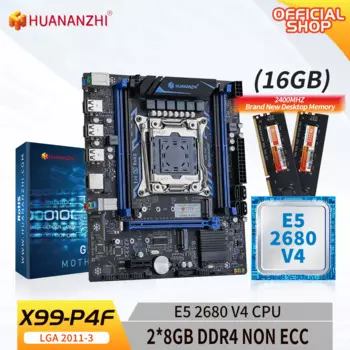 Материнская плата HUANANZHI X99 P4F LGA 2011-3 с Intel E5 2680 V4 с 2*8G DDR4 без ECC памяти, комбинированный комплект NVME