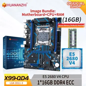 Материнская плата HUANANZHI X99 QD4 LGA 2011-3 XEON X99 с комбинированным комплектом памяти Intel E5 2680 V4 с 1*16G DDR4 ECC NVME RU
