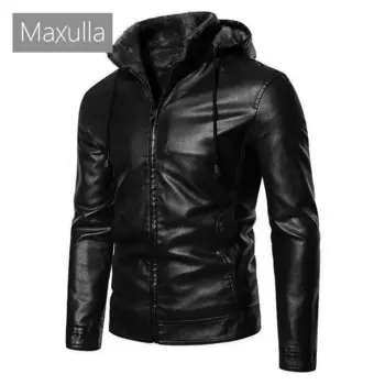 Maxulla зимняя мужская куртка из искусственной кожи, повседневные мужские теплые мотоциклетные кожаные пальто, модные флисовые кожаные куртки с капюшоном, мужская одежда