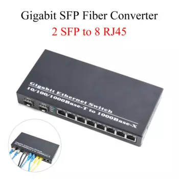Медиаконвертер Gigabit SFP, 1 шт., 2 SFP на 8, трансивер RJ45 10/100/1000 м, волоконно-оптический переключатель с модулем 3 км/20 км LC/SC SFP