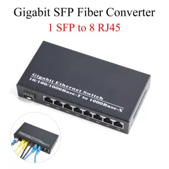 Медиаконвертер Gigabit SFP 1 шт., трансивер 1 SFP на 8 RJ45 10/100/1000 м, волоконно-оптический переключатель с модулем 3 км/20 км LC/SC SFP