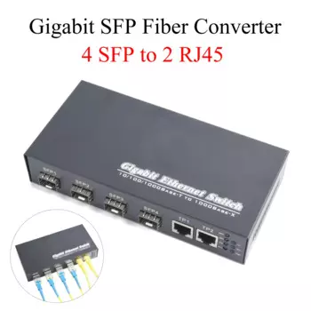 Медиаконвертер Gigabit SFP 4 SFP на 2 RJ45 трансивер 10/100/1000 м волоконно-оптический переключатель с модулем 3 км/20 км LC/SC SFP