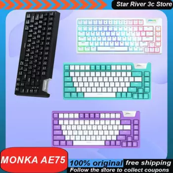 Механическая беспроводная клавиатура Monka Ae75, Bluetooth 3 режима, 81 клавиша, горячая замена, Rgb подсветка, игровая клавиатура для ноутбука, аксессуары для ПК