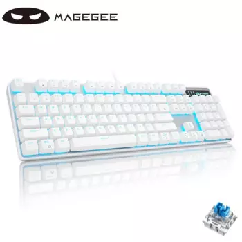 Механическая игровая клавиатура MageGee, клавиатура с белой подсветкой, проводная USB клавиатура для компьютера и офиса, 104 клавиш