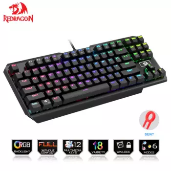 Механическая игровая клавиатура Redragon USAS K553, игровая клавиатура со светодиодной RGB подсветкой, 87 клавиш, защита от фиктивных нажатий, для геймеров Outemu Blue switch-ghosting