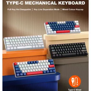 Механическая игровая клавиатура с 61 клавишами и возможностью горячей замены, двухцветные синие переключатели и подсветка RGB