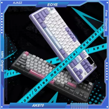 Механическая клавиатура AJAZZ AK870, трехрежимная BT/2,4G/проводная Starwing, совместимая индивидуальная прокладка с возможностью горячей замены, нижняя RGB с ручкой экрана