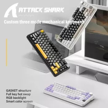 Механическая клавиатура Attack Shark X85PRO с интеллектуальным цветным экраном, структура GASKET, полноклавишная горячая замена, подсветка RGB, ручка из сплава, Win/Mac