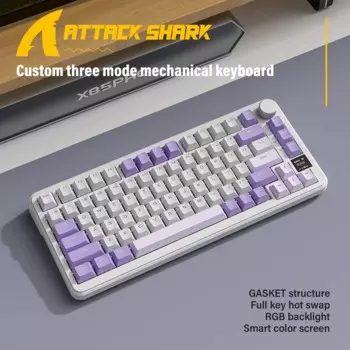 Механическая клавиатура Attack Shark X85PRO с интеллектуальным цветным экраном, структура GASKET, полноклавишная горячая замена, подсветка RGB, ручка из сплава, Win/Mac