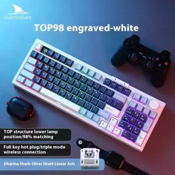 Механическая клавиатура Darmoshark Top98, клавиатура беспроводная с поддержкой Bluetooth, трехрежимная, с боковыми резными клавишами, с полным набором клавиш, для офисных игр