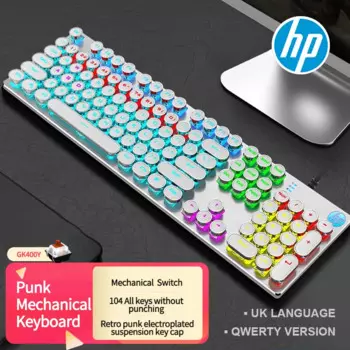 Механическая клавиатура HP GK400Y в стиле панк, игровая клавиатура с подсветкой 104 клавиш, полноклавишная клавиатура без ударов, механическая клавиатура с регулируемым освещением и механическим валом