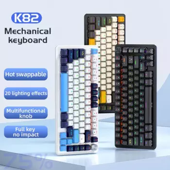 Механическая клавиатура K82, крутая подсветка, 82 клавиши, многофункциональная ручка, полная клавиша с возможностью горячей замены, проводное соединение, Windows и Mac