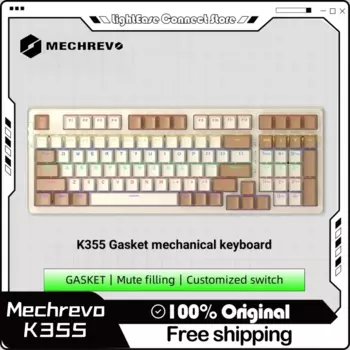 Механическая клавиатура Mechrevo K355, проводная игровая клавиатура с прокладкой, клавиатура с 98 клавишами и разноцветной подсветкой, коричневая клавиатура с голубым переключателем