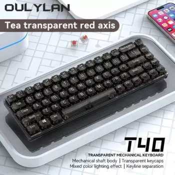Механическая клавиатура Oulylan TWOLF T40, полностью прозрачная, светящаяся, 68 клавиш, Игровая клавиатура, портативная клавиатура для планшета, ноутбука