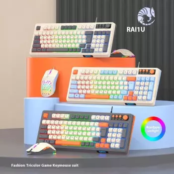 Механическая клавиатура Raiku K98, 98 клавиш, индивидуальная игровая Трехцветная проводная клавиатура с регулятором громкости, Rgb светильник, мультимедийная клавиатура с кнопками