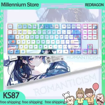 Механическая клавиатура REDRAGON KS87, 3 режима, 2,4 ГГц, Беспроводная Bluetooth клавиатура с аниме, RGB, PBT, Игровая клавиатура на заказ, подарок для девушки